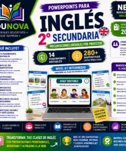PowerPoints para Inglés 2° Secundaria NEM 2026-2027 | 280 Diapositivas Editables | Presentaciones por Proyectos