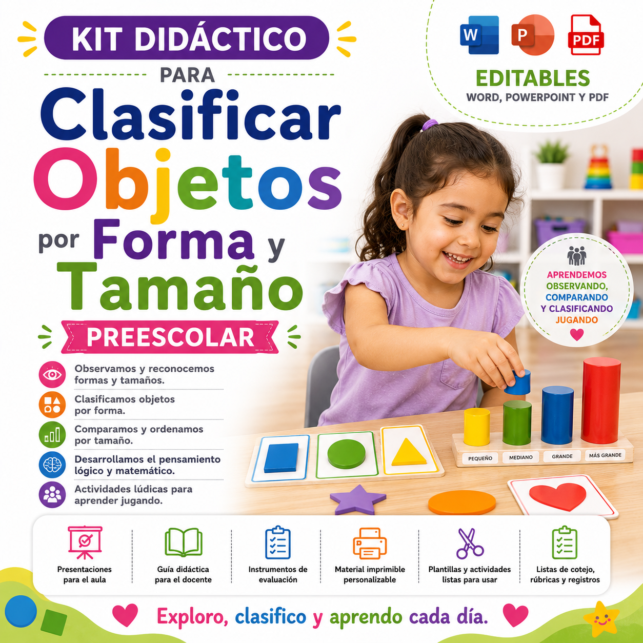Kit Didáctico para Clasificar Objetos por Forma y Tamaño Preescolar 2026-2027 Word, PowerPoint y PDF 1 Kit Didáctico para Clasificar Objetos por Forma y Tamaño Preescolar 2026-2027 Word, PowerPoint y PDF