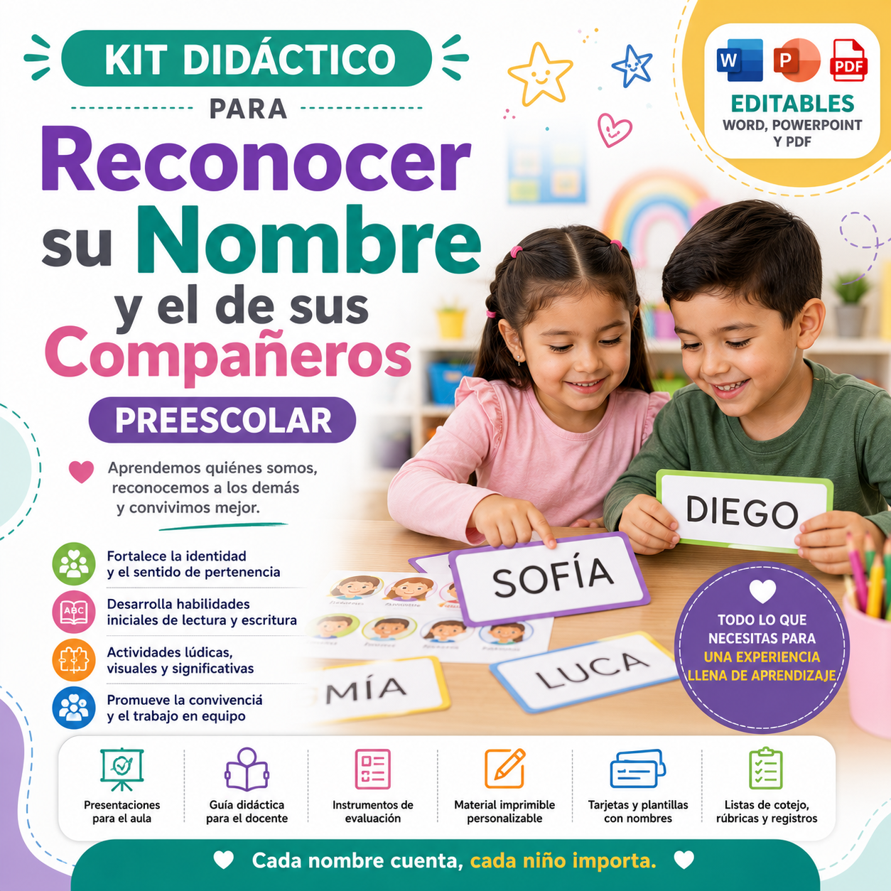 Kit Didáctico para Reconocer su Nombre y el de sus Compañeros – Preescolar 1° 1 Kit Didáctico para Reconocer su Nombre y el de sus Compañeros – Preescolar 1°