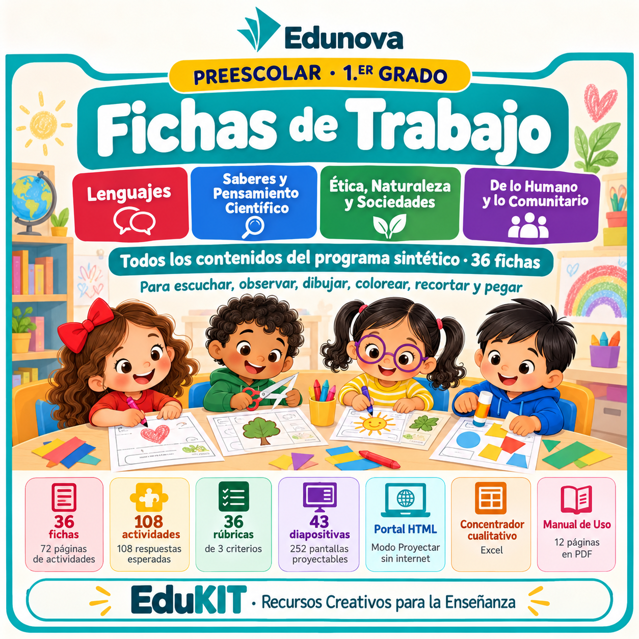 Fichas de Trabajo Preescolar 1° | 36 Fichas Imprimibles, 108 Actividades y Portal Proyectable · Todos los Contenidos NEM 1 Fichas de Trabajo Preescolar 1° | 36 Fichas Imprimibles, 108 Actividades y Portal Proyectable · Todos los Contenidos NEM