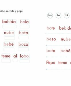 Una ficha educativa en español que muestra palabras que comienzan con las sílabas 