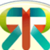 Logotipo abstracto con formas superpuestas en verde azulado, naranja, verde y blanco sobre fondo ovalado pálido.