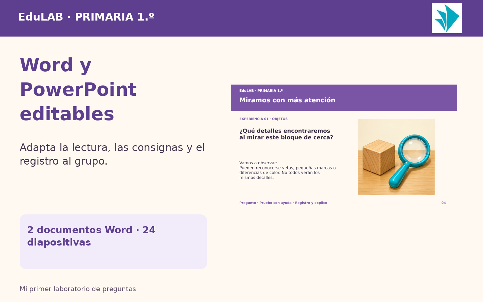 Mi Primer Laboratorio de Preguntas | 1.º de Primaria | 20 Experiencias con Fichas, Guías, Word, PowerPoint y Portal HTML 6 Mi Primer Laboratorio de Preguntas | 1.º de Primaria | 20 Experiencias con Fichas, Guías, Word, PowerPoint y Portal HTML - Imagen 6