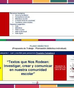 Una diapositiva que muestra recursos y entornos educativos, seguida de un plan de clase titulado 