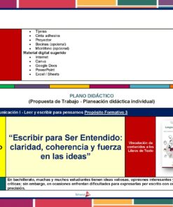 Diapositiva del plan de clase en español para un proyecto de escritura titulado 