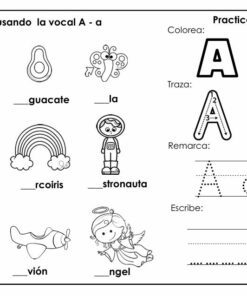 Hoja de ejercicios en español en blanco y negro para aprender la letra 