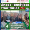 Un grupo de personas sentadas a una mesa trabajando con documentos y ordenadores portátiles. El texto de la imagen reza: "Líneas Temáticas Prioritarias MD. 4 Metodologías de proyectos". También aparecen los logotipos de Editorial MD y Nueva Escuela Mexicana Digital.