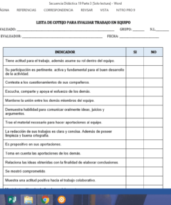 Lista de cotejo para evaluar trabajo en equipo