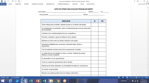 Lista de cotejo para evaluar trabajo en equipo