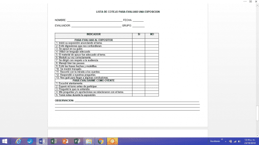 Lista de cotejo para evaluar una exposición 1