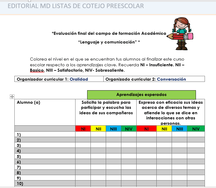 Listas de cotejo preescolar 