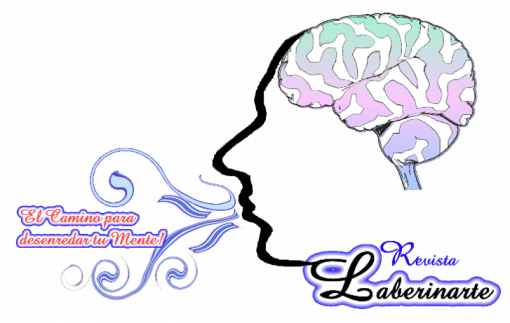 Una ilustración de un perfil humano con un cerebro colorido en su interior. Líneas arremolinadas salen de la boca y el texto dice: "El Camino para desenredar tu Mente! Revista Laberinarte: Explorando los laberintos de la mente.