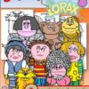 Una ilustración de "Dr Seuss El Lorax Marionetas Big Mouth" con ocho personajes de títeres, incluido Lorax y otros personajes al estilo de Seuss. El texto también indica "marionetas/títeres". El fondo es colorido con dibujos estilo caricatura.