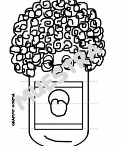 Un dibujo en blanco y negro de una persona con cabello rizado y bigote. La gran cabeza de la figura está encima de un rostro más pequeño adornado con bigote representado dentro de lo que parece ser un rectángulo redondeado en la parte inferior de la imagen. 