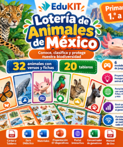 EduKIT Lotería de Animales de México para Primaria | 32 Animales, 20 Tableros y Portal Interactivo