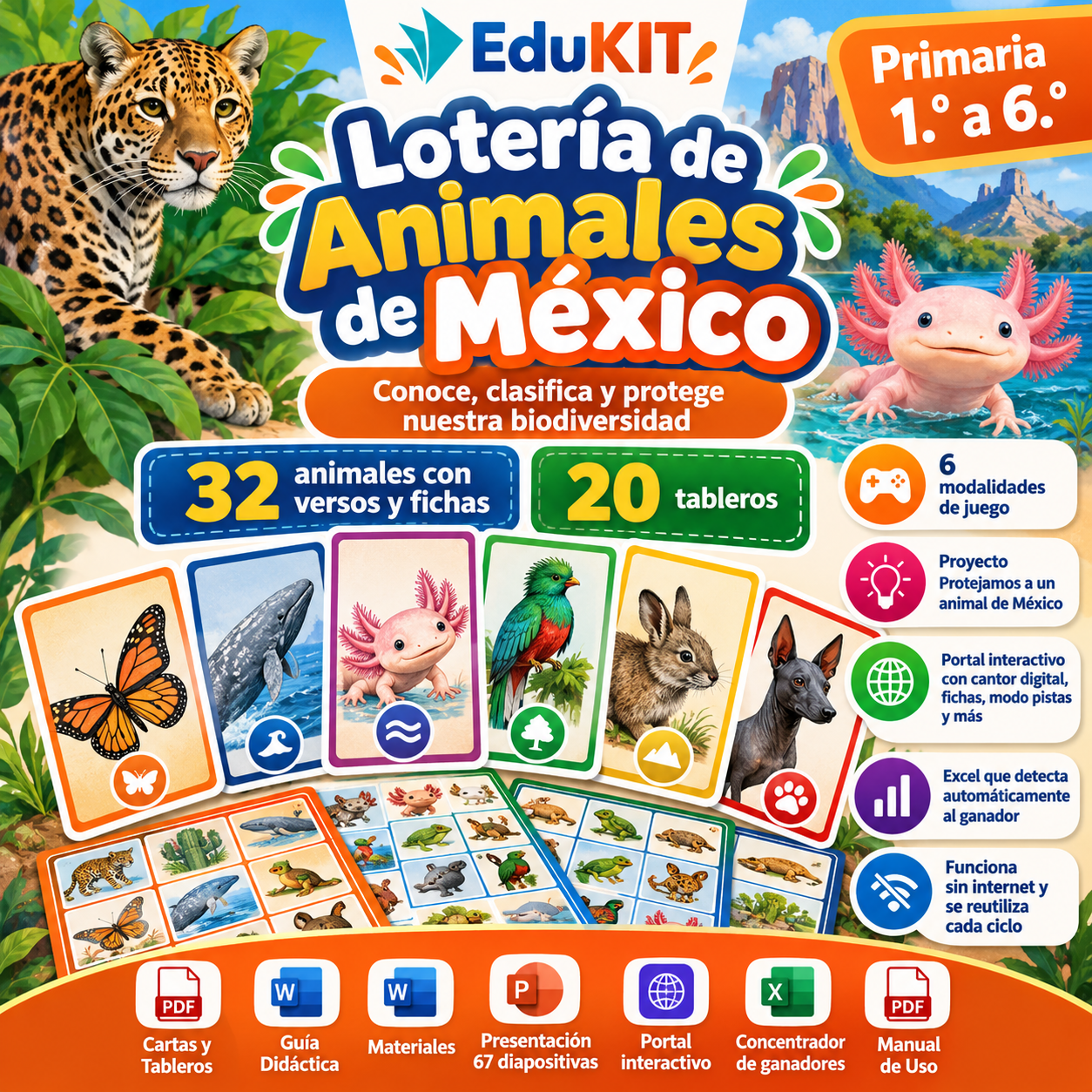 EduKIT Lotería de Animales de México para Primaria | 32 Animales, 20 Tableros y Portal Interactivo 1 EduKIT Lotería de Animales de México para Primaria | 32 Animales, 20 Tableros y Portal Interactivo