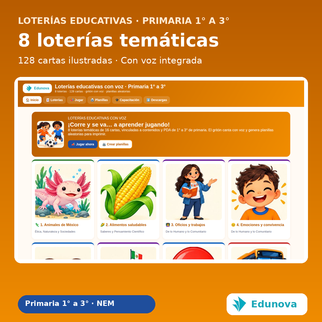 Loterías Educativas con Voz Primaria 1° a 3° | 8 Juegos Interactivos, 128 Cartas y Recursos NEM 2 Loterías Educativas con Voz Primaria 1° a 3° | 8 Juegos Interactivos, 128 Cartas y Recursos NEM - Imagen 2