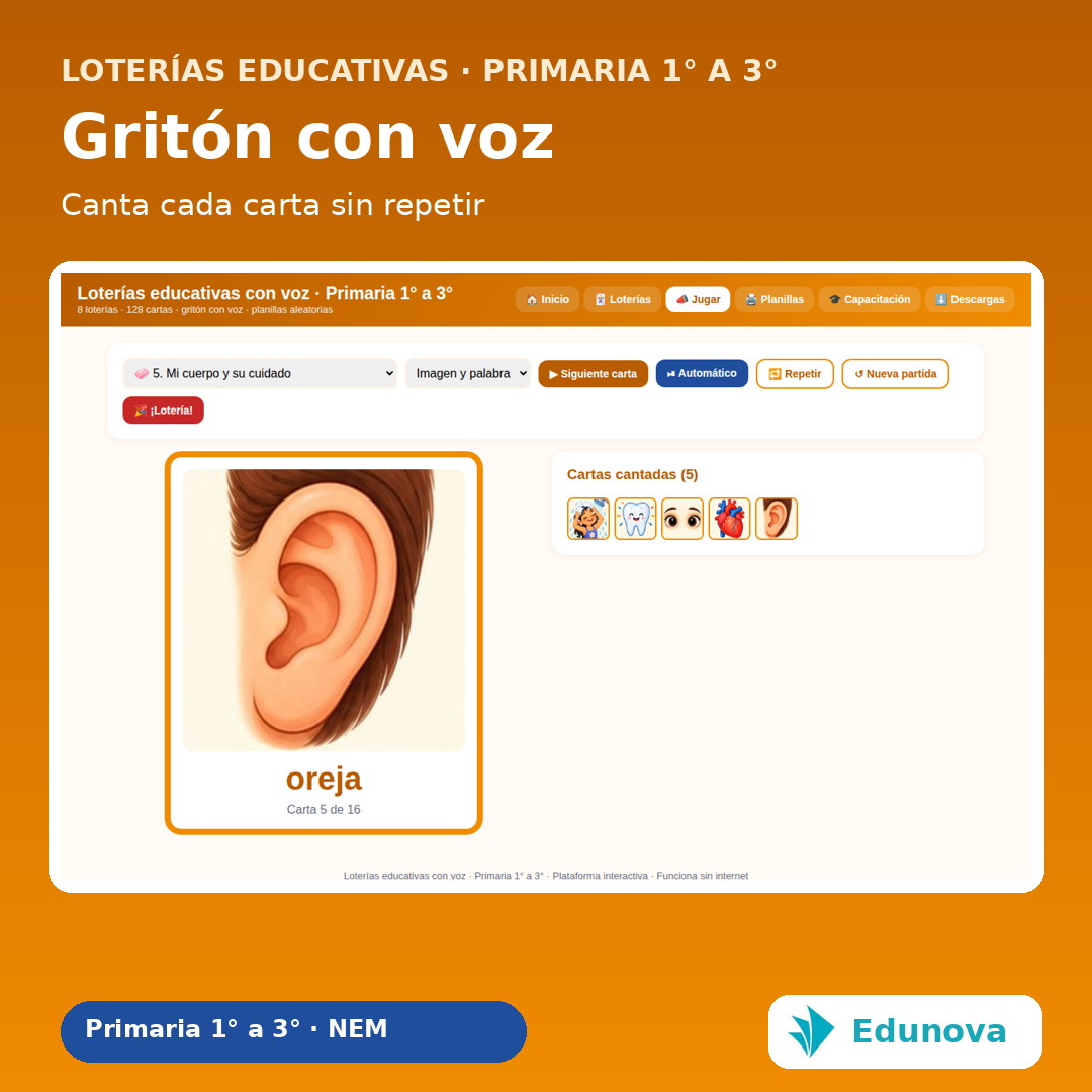 Loterías Educativas con Voz Primaria 1° a 3° | 8 Juegos Interactivos, 128 Cartas y Recursos NEM 3 Loterías Educativas con Voz Primaria 1° a 3° | 8 Juegos Interactivos, 128 Cartas y Recursos NEM - Imagen 3