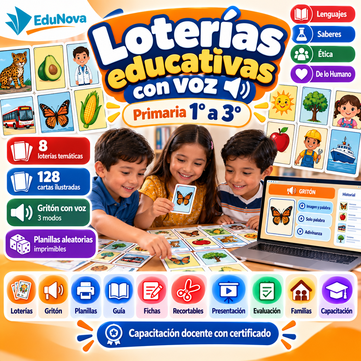 Loterías Educativas con Voz Primaria 1° a 3° | 8 Juegos Interactivos, 128 Cartas y Recursos NEM 1 Loterías Educativas con Voz Primaria 1° a 3° | 8 Juegos Interactivos, 128 Cartas y Recursos NEM