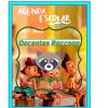 Cartel promocional de una agenda escolar con personajes animados, una niña y un niño sentados sobre libros, con la etiqueta "Agenda Luca Primaria 2021-2022" con el texto "Docentes Mapache" y "Matemáticas".