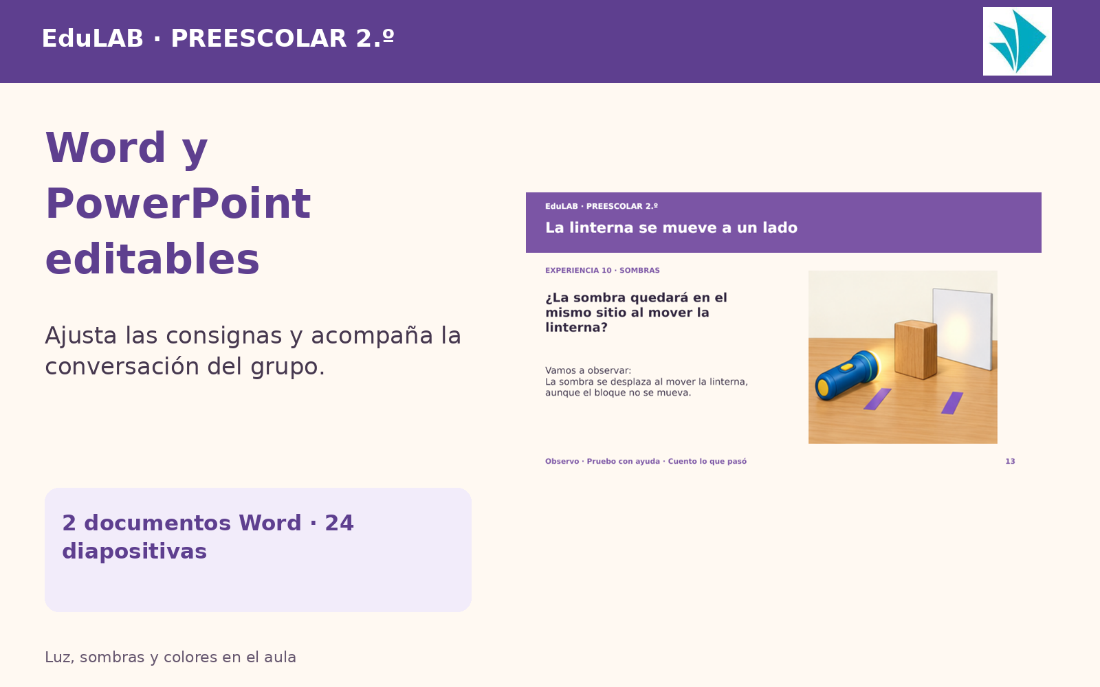 Luz, Sombras y Colores en el Aula | 2.º de Preescolar | 20 Experiencias con Fichas, Guías, Word, PowerPoint y Portal HTML 6 Vista previa 6 de Luz, Sombras y Colores en el Aula | 2.º de Preescolar | 20 Experiencias con Fichas, Guías, Word, PowerPoint y Portal HTML