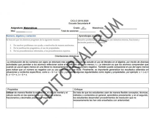 Una hoja de trabajo escolar titulada "Planeaciones Secundaria Matemáticas 1 (Trimestre 2) PLAN 2017" para álgebra y matemáticas en español, que detalla metas y objetivos de aprendizaje y explica varios métodos y estrategias para enseñar conceptos algebraicos.