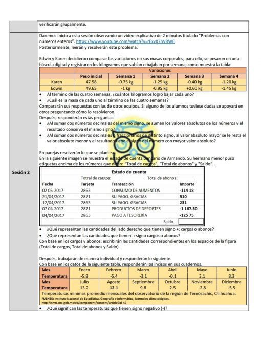 Un documento impreso marcado que muestra notas y secciones resaltadas sobre texto, tablas y gráficos relacionados con **Planeaciones Secundaria Matematicas 1 3er Trimestre (PLAN 2017)** bajo el Nuevo Modelo Edu.