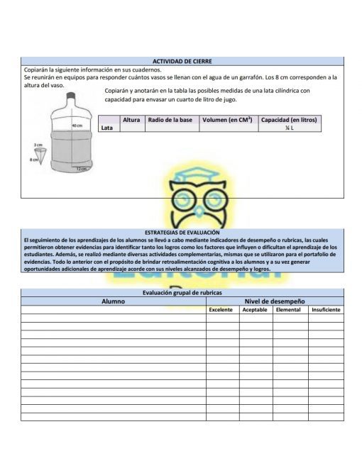 Hoja de trabajo que incluye un diagrama etiquetado de Planeaciones Secundaria Matematicas 3 Trimestre 3 (PLAN 2017) en la parte superior, una explicación de un experimento a continuación y una tabla para que los estudiantes evalúen a sus compañeros según criterios como la planificación de actividades, la claridad y la integridad.