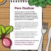 Manual para personas que preparan, distribuyen y venden alimentos en las escuelas !GRATIS PowerPoint Editable! 15 Un bloc de notas sobre una mesa de madera con texto en español sobre la promoción de la salud, la educación y el bienestar en las escuelas mediante comidas nutritivas. Alrededor del bloc se ven ilustraciones de hojas, una remolacha, una cebolla, un tenedor y un cuchillo.