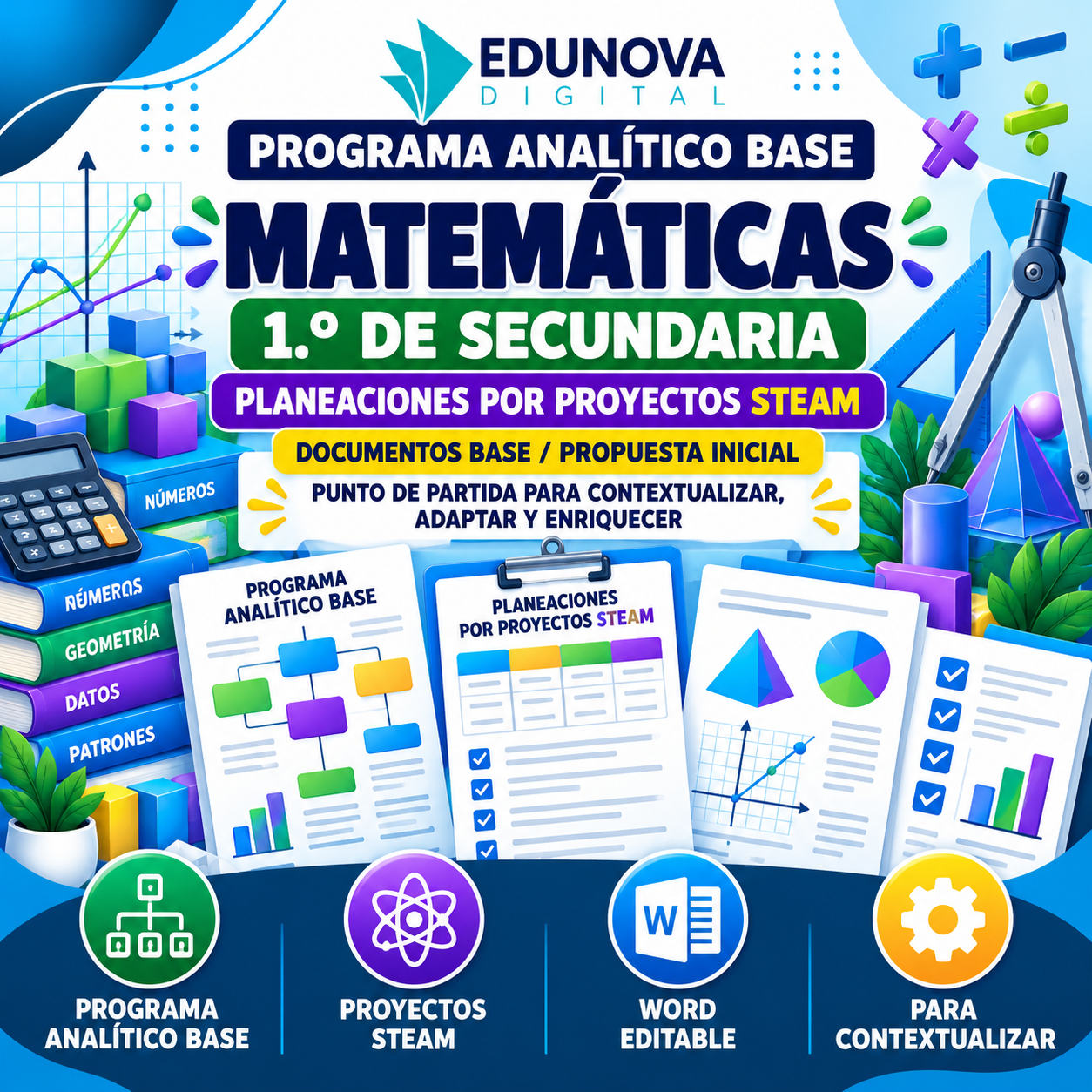 Matemáticas NEM 1.º de Secundaria | Programa Analítico Base y Planeaciones por Proyectos STEAM | Word Editable 1 Matemáticas NEM 1.º de Secundaria | Programa Analítico Base y Planeaciones por Proyectos STEAM | Word Editable
