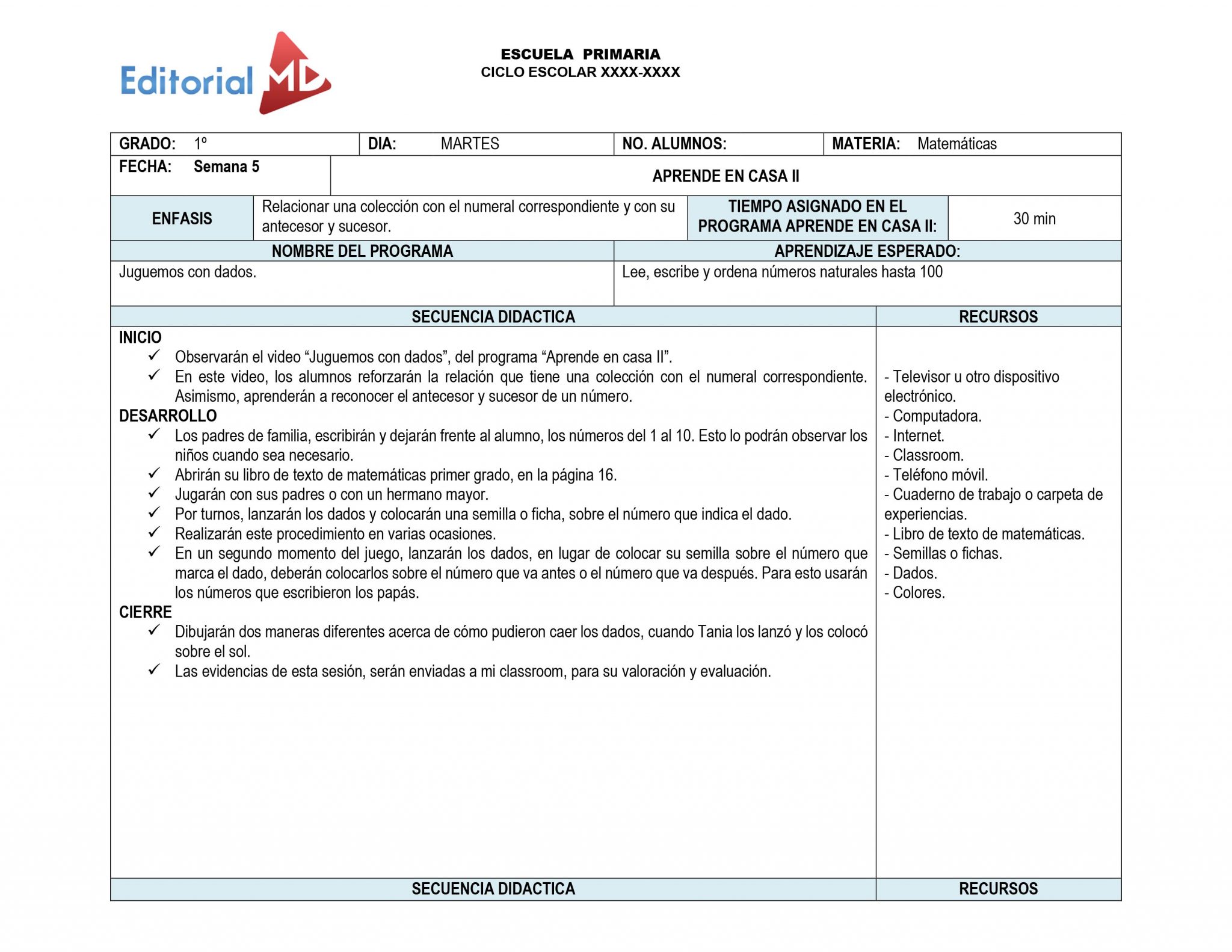 Matematicas aprende en casa 1er grado 01