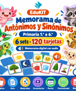 EduKIT Memorama de Antónimos y Sinónimos para Primaria | 120 Tarjetas, 6 Sets y Portal con Audio