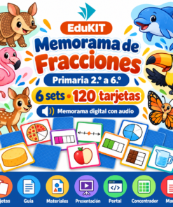EduKIT Memorama de Fracciones para Primaria | 120 Tarjetas, 6 Sets y Portal Digital con Audio