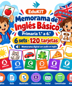 EduKIT Memorama de Inglés Básico para Primaria | 120 Tarjetas, 6 Sets y Portal con Audio en Inglés
