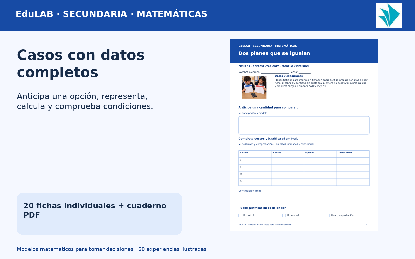 Modelos matemáticos para tomar decisiones | Matemáticas, secundaria 1.º a 3.º | 20 experiencias, fichas y recursos editables 3 Modelos matemáticos para tomar decisiones | Matemáticas, secundaria 1.º a 3.º | 20 experiencias, fichas y recursos editables - Imagen 3