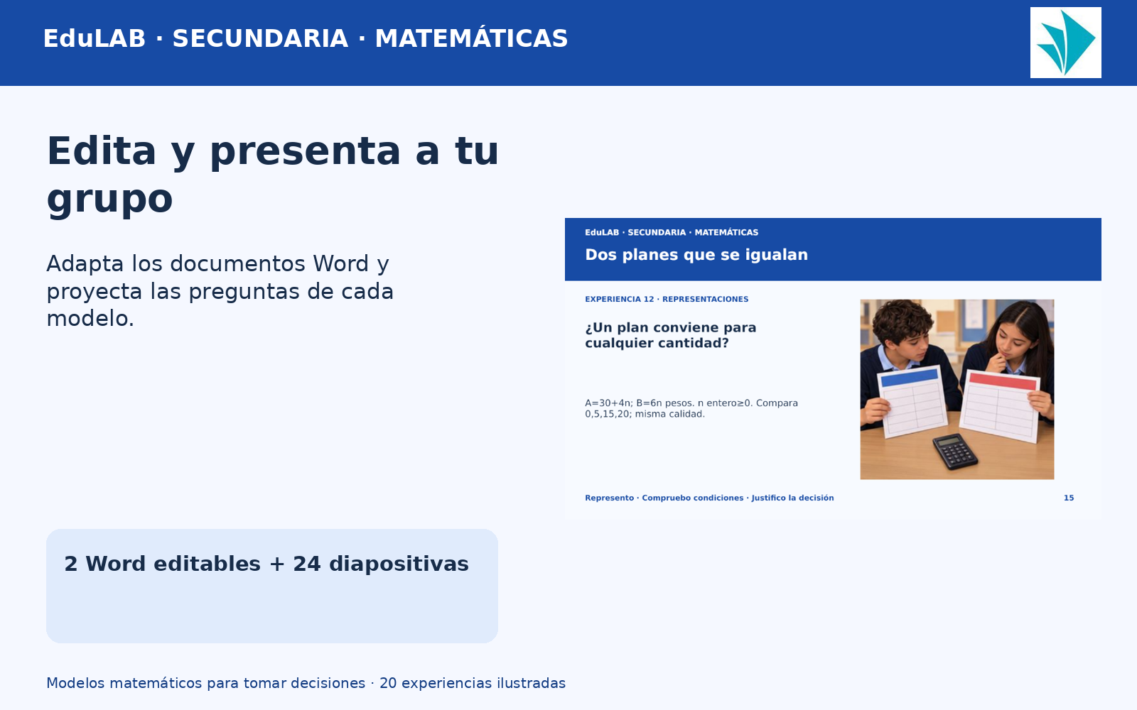 Modelos matemáticos para tomar decisiones | Matemáticas, secundaria 1.º a 3.º | 20 experiencias, fichas y recursos editables 5 Modelos matemáticos para tomar decisiones | Matemáticas, secundaria 1.º a 3.º | 20 experiencias, fichas y recursos editables - Imagen 5