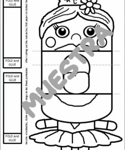 Plantilla de página para colorear de un personaje de muñeca con un traje de ballet de 
