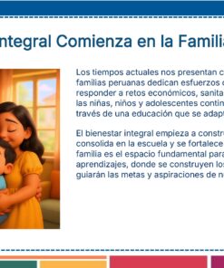 Tema 10 Contestado: Trabajo con las familias CTE NEM 2025 - 2026 (Todos los Niveles) 49 Una alegre familia de tres miembros, padres y un niño, se abrazan y sonríen en una habitación cálidamente iluminada. El texto aborda la importancia de la familia en la educación y el bienestar, destacando el papel de las familias peruanas en el apoyo al desarrollo de los niños.