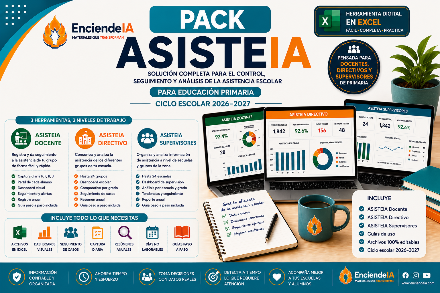 PACK ASISTEIA | Control y Seguimiento de Asistencia Escolar en Excel | Docentes, Directivos y Supervisores de Primaria 1 PACK ASISTEIA | Control y Seguimiento de Asistencia Escolar en Excel | Docentes, Directivos y Supervisores de Primaria