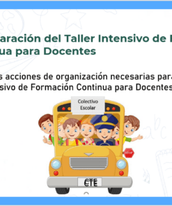Ilustración de una diapositiva de preparación de un taller virtual para educadores. El encabezado dice 
