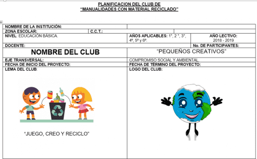 PLANEACION CLUB DE MATERIAL RECICLADO PRIMARIA