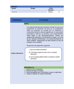 Una página de plan de lección en español titulada 