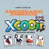 Imagen promocional de "Abecedario Animado XCOOL Educational Materials" con un mapache de dibujos animados sosteniendo un libro. A continuación, tarjetas con ilustraciones de los abecedarios S (Superman), D (Dragón), R (Rayo) y Z (Zorro).