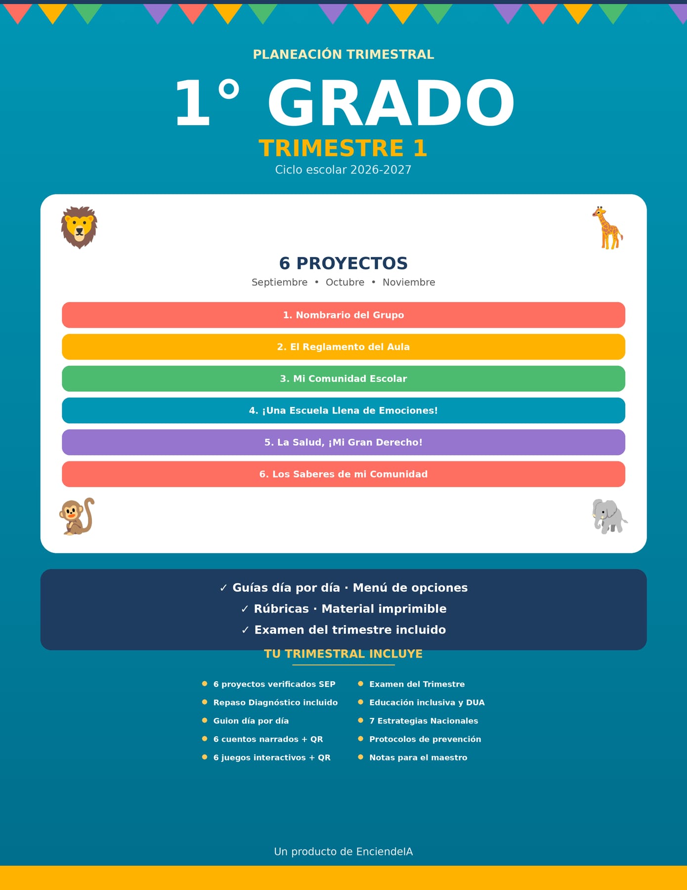 Planeación Trimestral 1° de Primaria | Trimestre 1 | NEM 2026-2027 | Word Editable + PDF + Juegos + Audios + Material Imprimible 1 Planeación Trimestral 1° de Primaria | Trimestre 1 | NEM 2026-2027 | Word Editable + PDF + Juegos + Audios + Material Imprimible