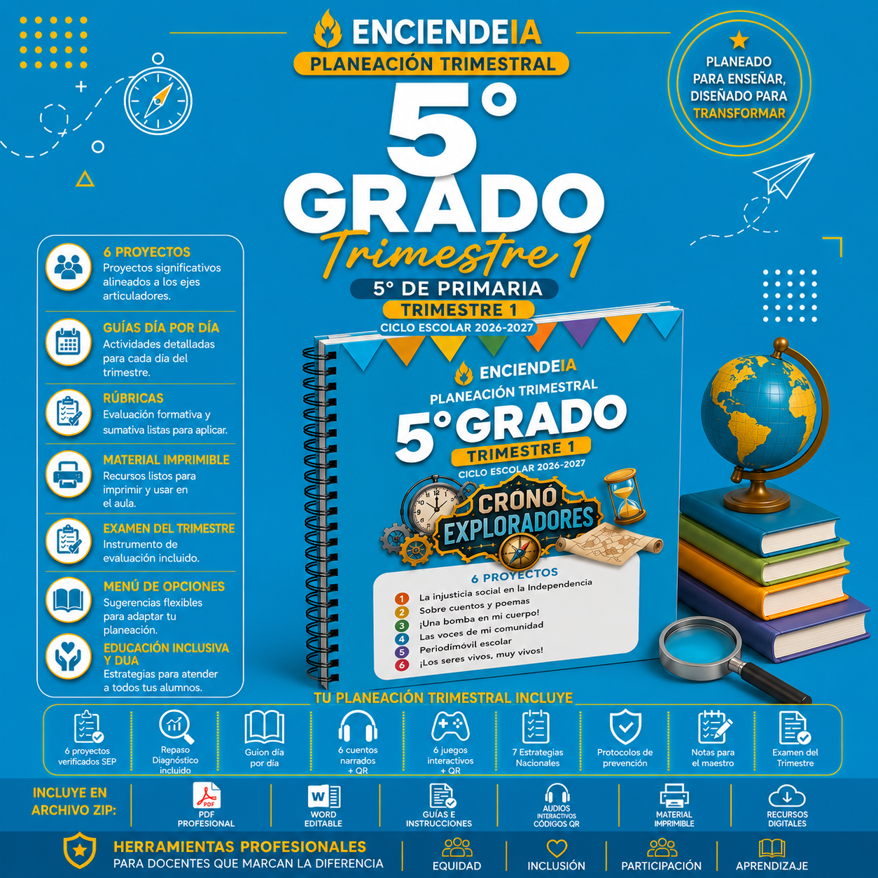 Planeación Trimestral Premium | 5.º de Primaria | Trimestre 1 | NEM 2026-2027 | Word 100 % Editable + PDF + Audios + Juegos Interactivos 1 Planeación Trimestral Premium | 5.º de Primaria | Trimestre 1 | NEM 2026-2027 | Word 100 % Editable + PDF + Audios + Juegos Interactivos