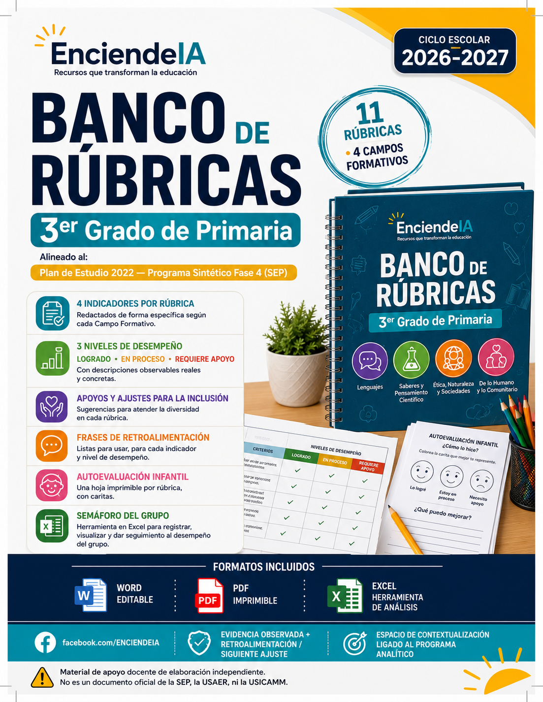 Banco de Rúbricas 3.º Grado | 11 Rúbricas + Excel Semáforo del Grupo | NEM 1 Banco de Rúbricas 3.º Grado | 11 Rúbricas + Excel Semáforo del Grupo | NEM