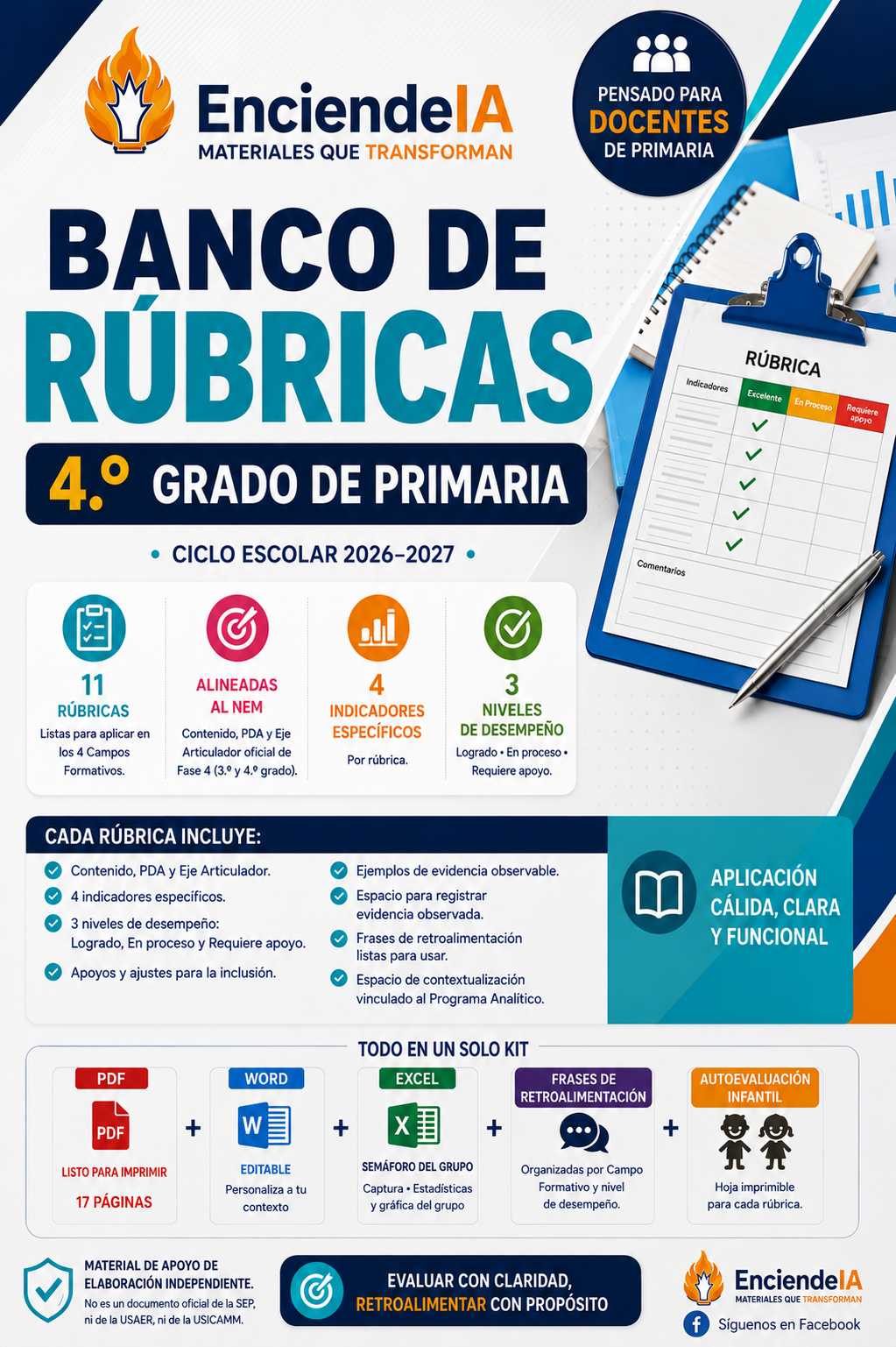 Sistema de Evaluación Formativa 4.º Grado NEM: Rúbricas por PDA y Tablero Analítico en Excel 1 Sistema de Evaluación Formativa 4.º Grado NEM: Rúbricas por PDA y Tablero Analítico en Excel
