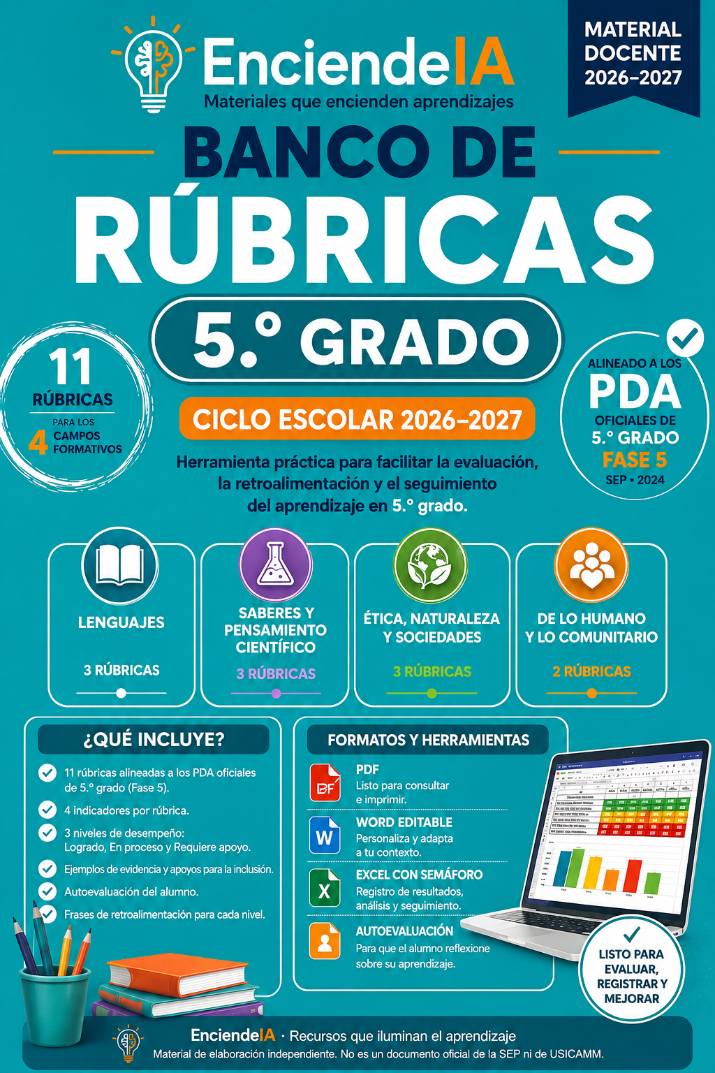 BANCO DE RÚBRICAS 5.º GRADO | 11 RÚBRICAS + SEMÁFORO DEL GRUPO + AUTOEVALUACIÓN 1 BANCO DE RÚBRICAS 5.º GRADO | 11 RÚBRICAS + SEMÁFORO DEL GRUPO + AUTOEVALUACIÓN
