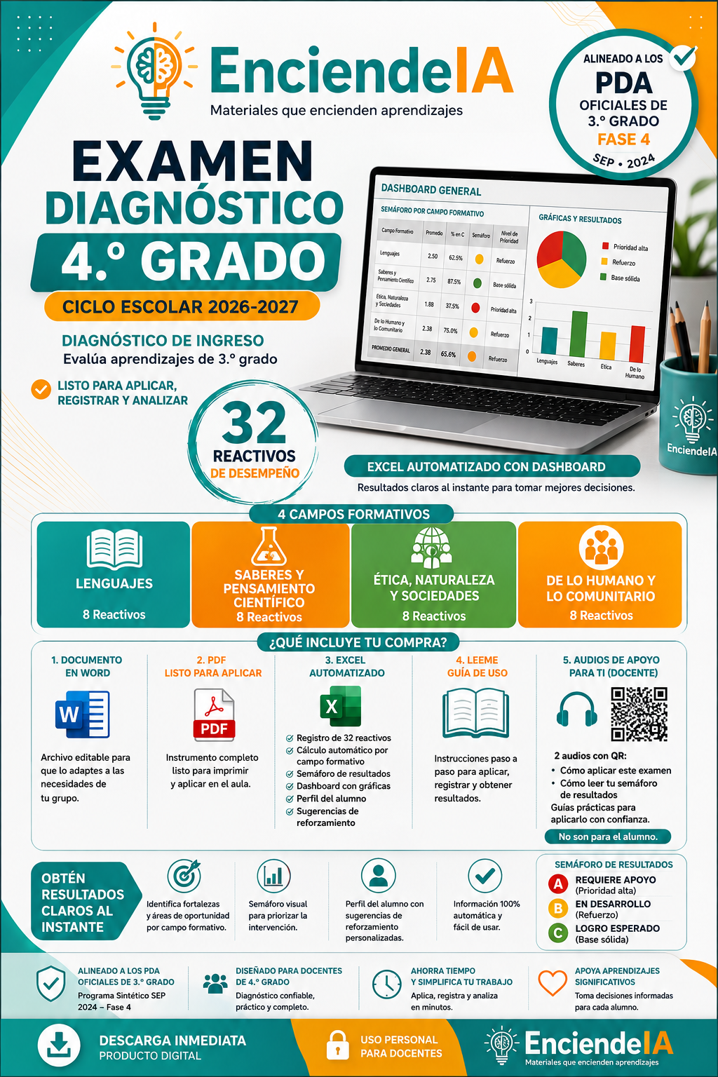 Evaluación Diagnóstica 4.º Grado | 32 Consignas de Desempeño + Excel de Resultados 1 Evaluación Diagnóstica 4.º Grado | 32 Consignas de Desempeño + Excel de Resultados