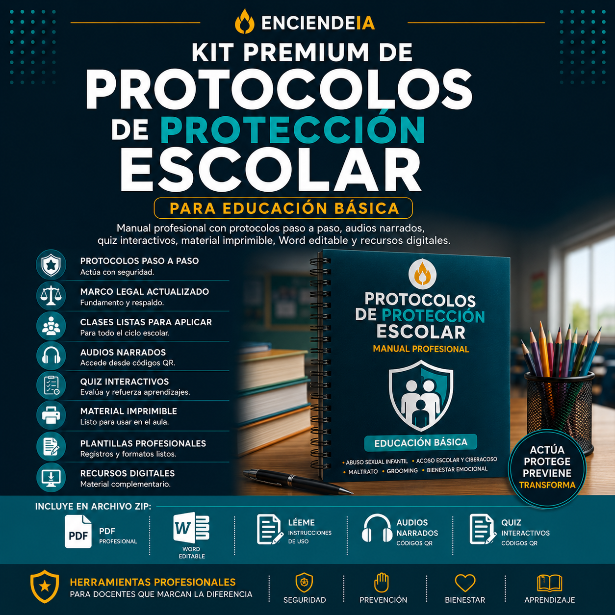 Kit Premium de Protección Escolar para Primaria Protocolos Profesionales, Audios Narrados, Quiz Interactivos, Word Editable, Material Imprimible y Recursos Digitales 1 Kit Premium de Protección Escolar para Primaria Protocolos Profesionales, Audios Narrados, Quiz Interactivos, Word Editable, Material Imprimible y Recursos Digitales